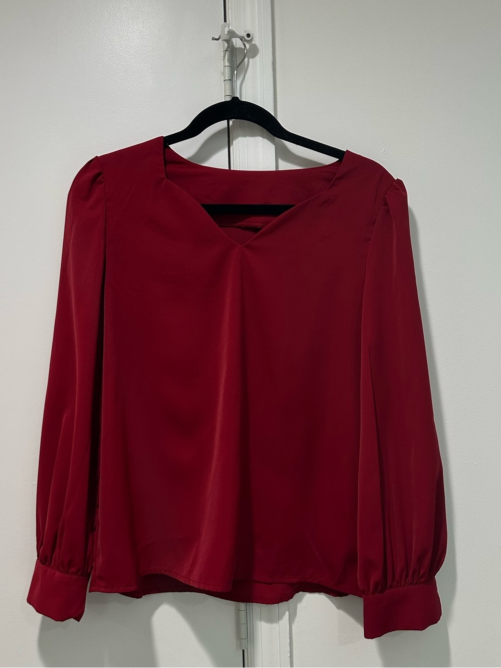 SHEIN Red Long Sleeve V-Neck Blouse Size Small